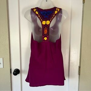 Saks Fifth Ave Candela Embroidered Racerback Tank Fuschia Purple Size Large NWOT